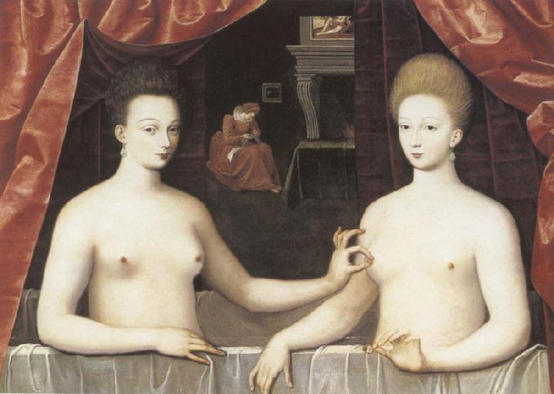 School of Fontainebleau Gabrielle d-Estree and the Duchesse de Villars France oil painting art